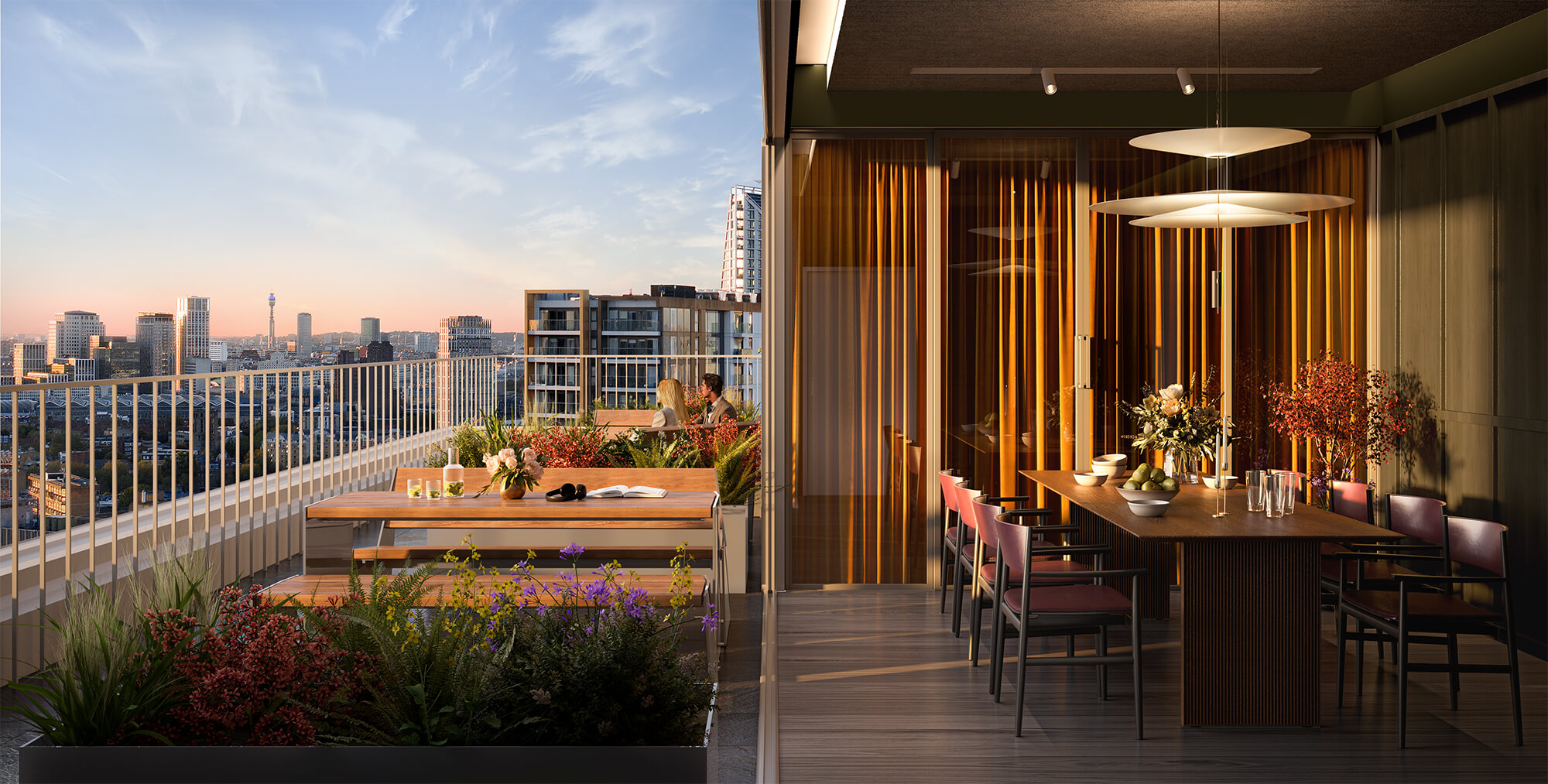 A CG rendering of the balcony view from the skylounge at Park and Sayer