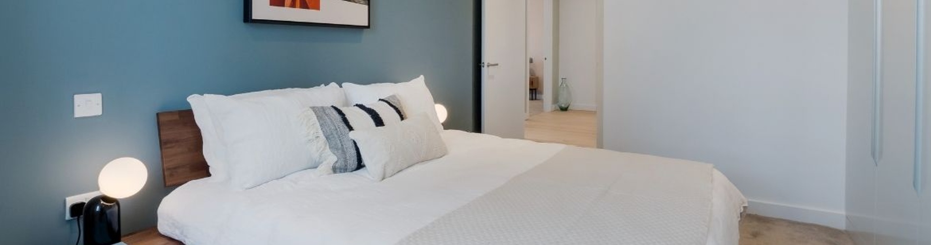 bedroom of one of the teo bedroom flats within west grove at elephant park