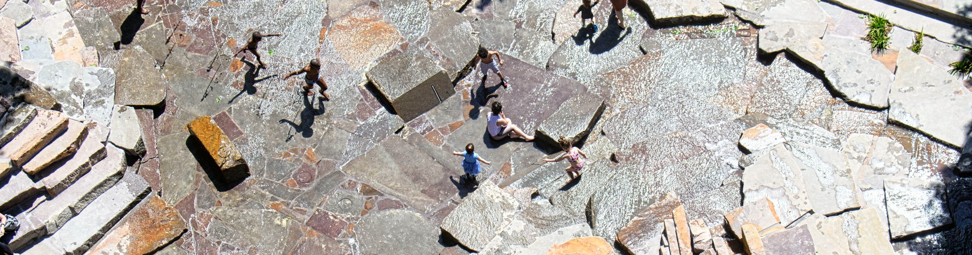 An aerial shot of Elephant Springs, the natural play area at Elephant Park